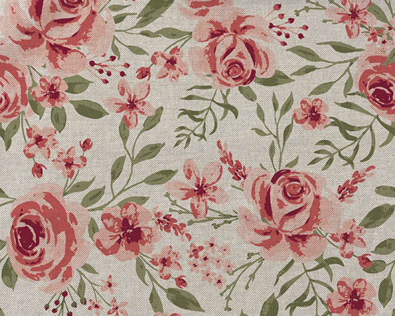 Recycled Linen Look Digital Canvas Pink Roses