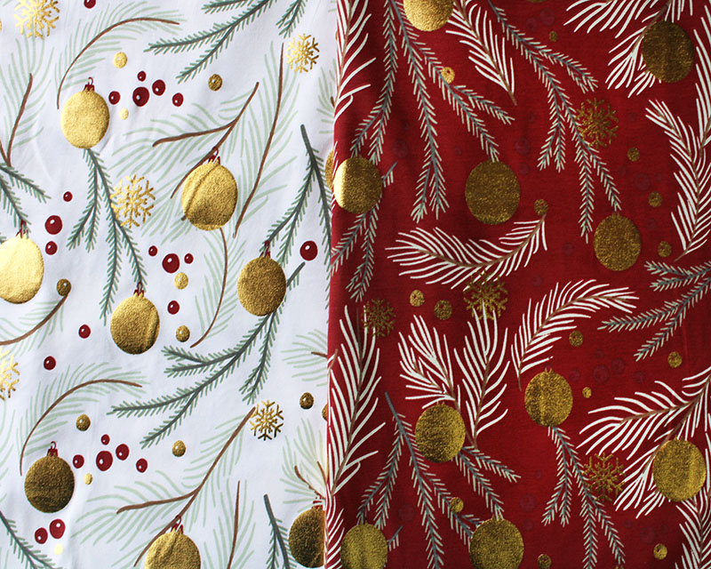 Cotton Jersey Foil Print- Christmas-Bells