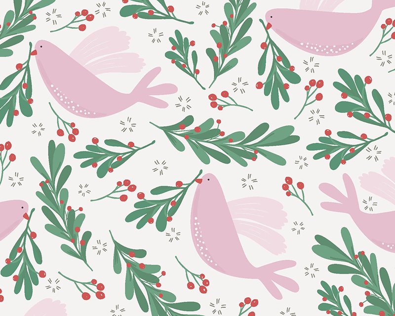 Little Johnny -  Xmas Dove and Berries Digital Cotton