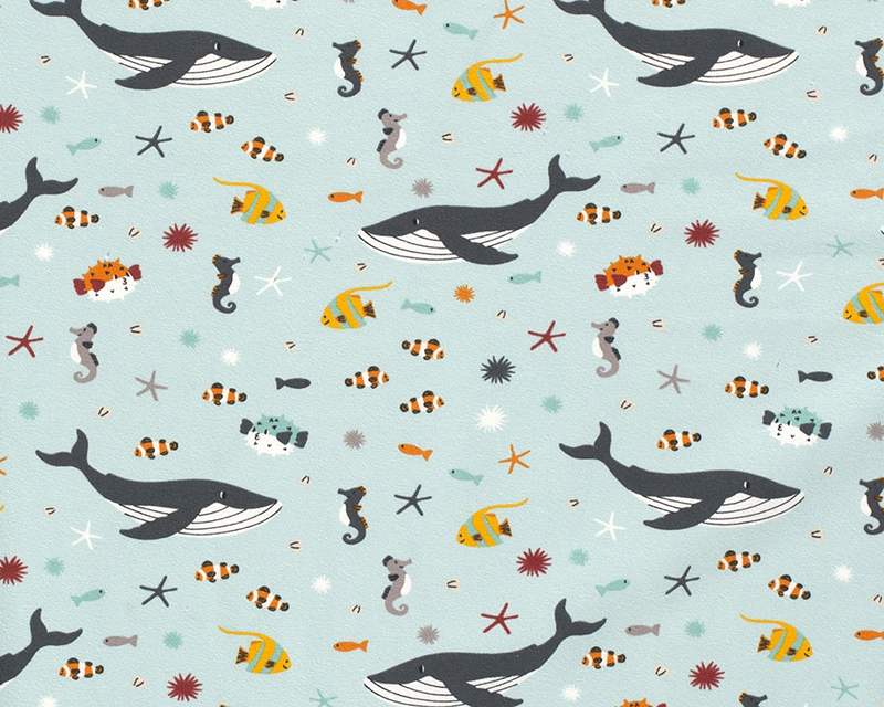 Swimming Whales Cotton Jersey