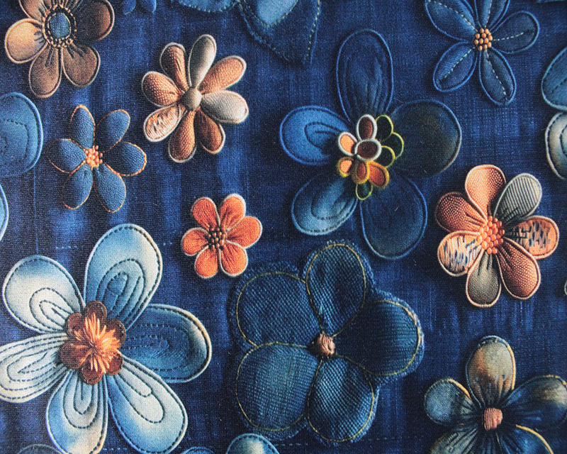Alpine Fleece Denim Flowers