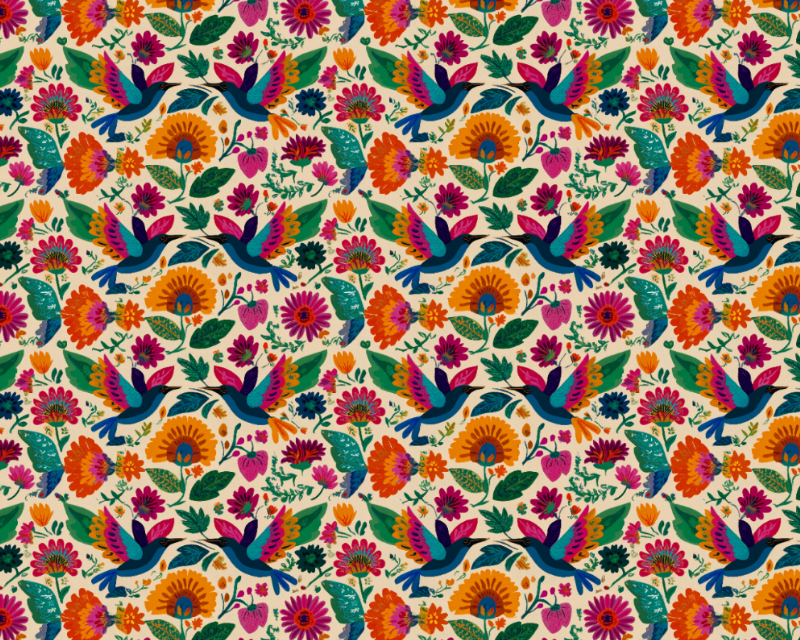 Empee Studio Digital Cotton Jersey Folk Art Birds