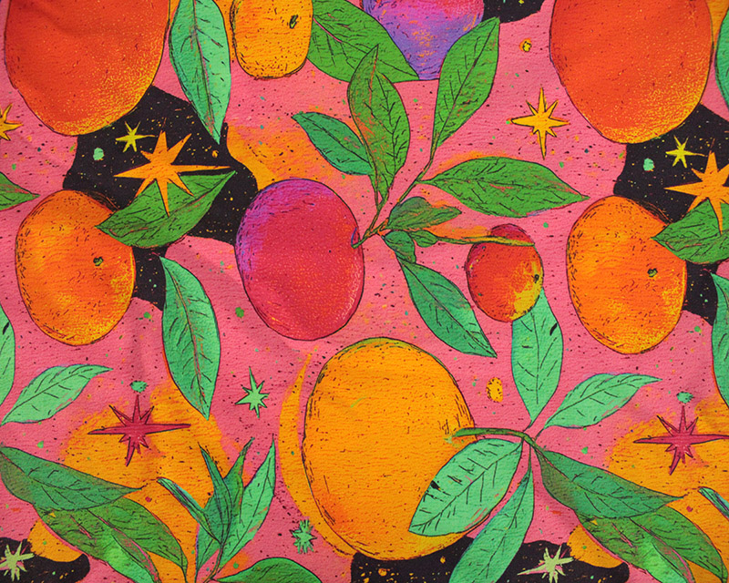 Little Johnny Rayon Sateen Cosmic Orchard