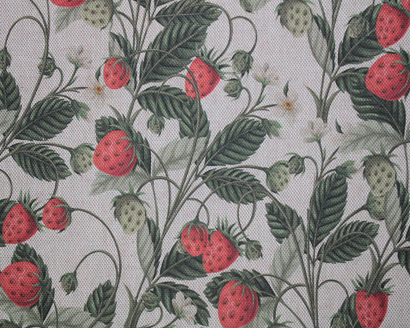 Recycled Linen Look Digital Canvas Watercolour Strawberry Flowers 